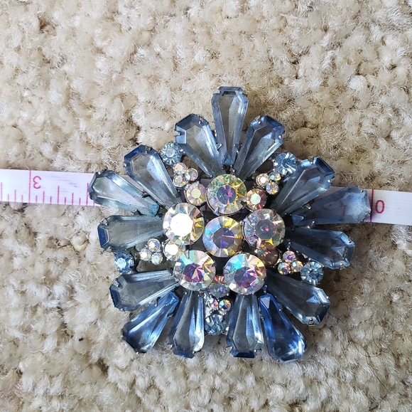 50s Rhinestone Crystal AB Brooch Pin Cluster Blue - Picture 7 of 11